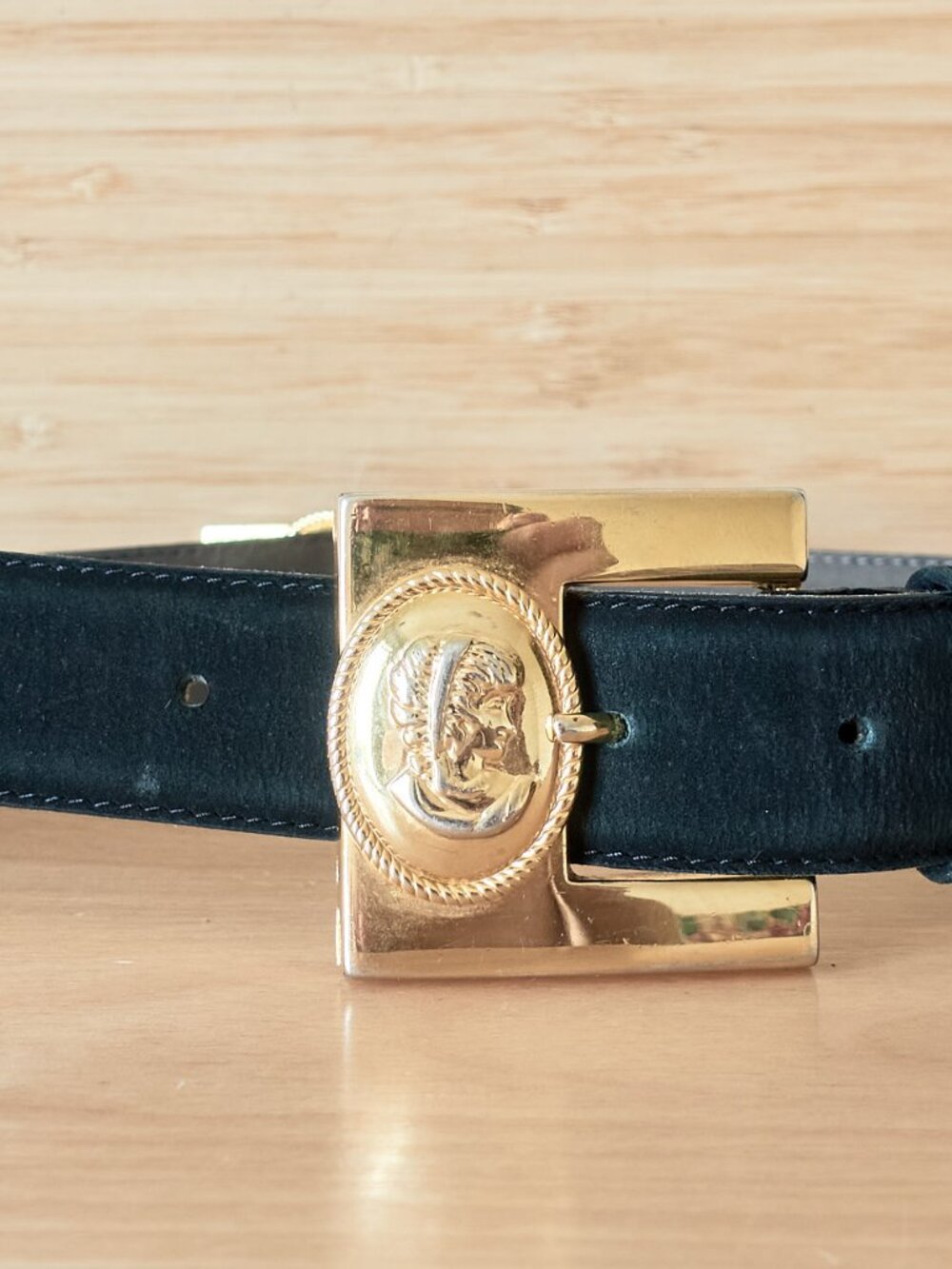 Vintage Valisi Suede Belt Gold Tone Buckle Leather Lined Spain Size 90